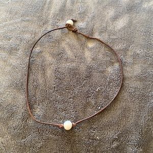 Single Pearl Leather Necklace